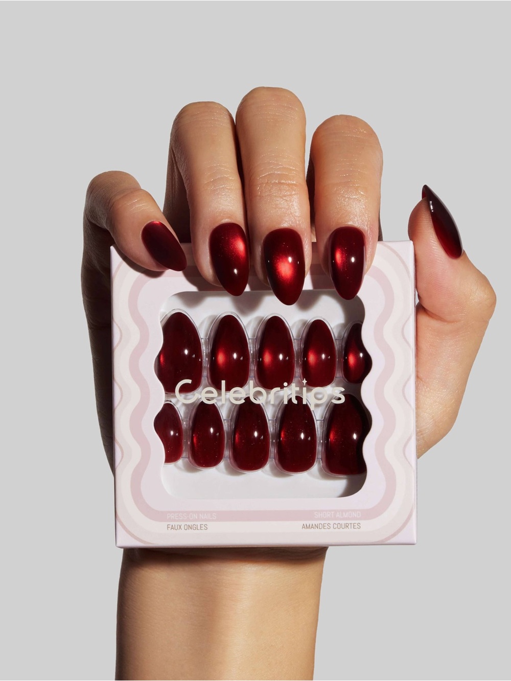 NIB Celebritips Black Honey Crystal Oxblood Cat-Eye Press-On Nails